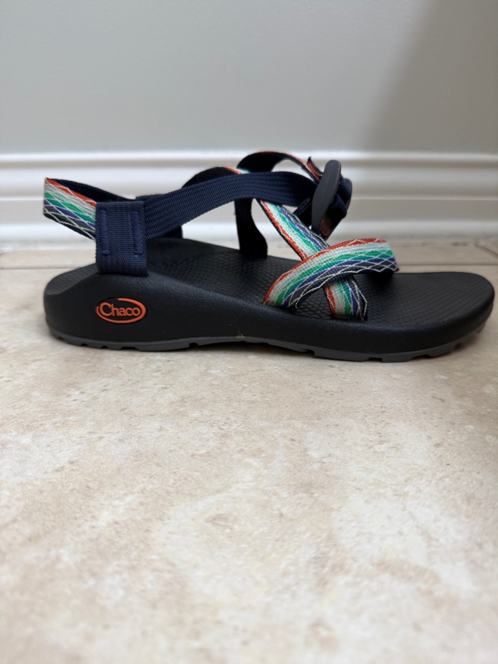 Chaco Performance Sandal with Navy and Multicolor Stripe Webbing